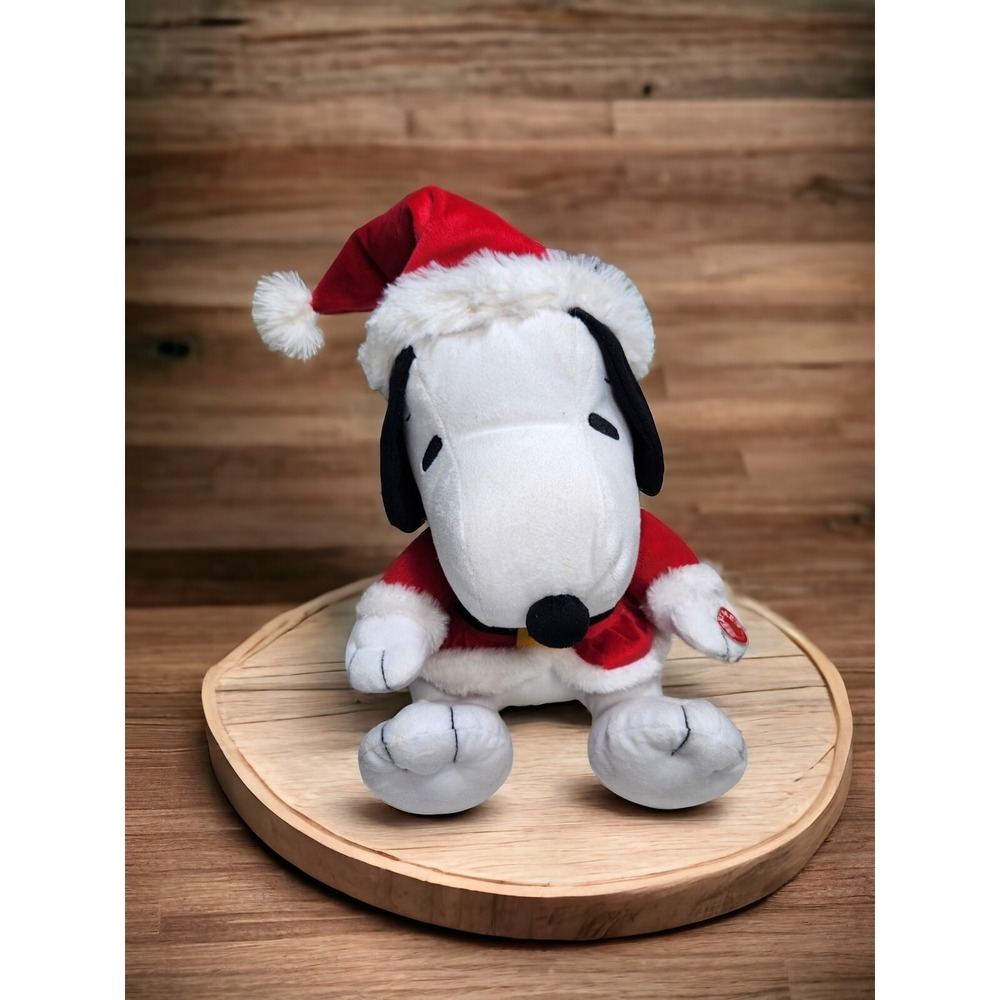 Snoopy Santa Musical Peanuts Theme Song Animated Sitting Plush Toy 10" SEE VIDEO